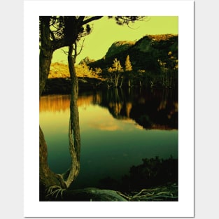 Tasmanian mountain tarn at sunset Posters and Art